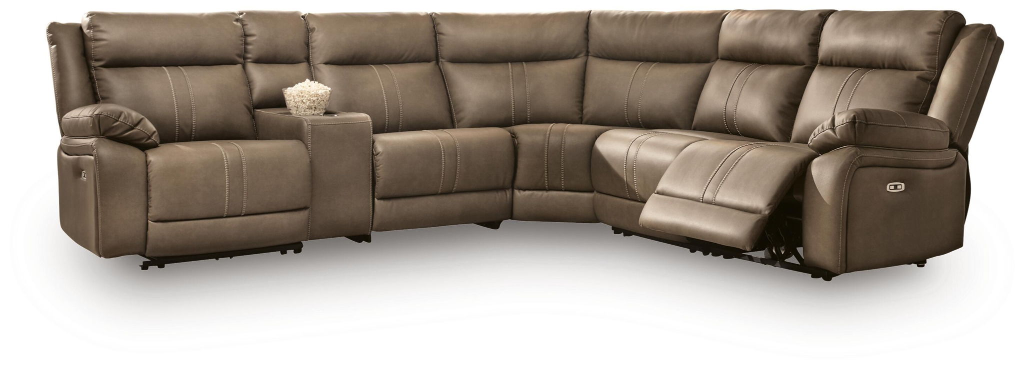 Max-Media power reclining sectional sofa in biscotti with chaise and reclined seats