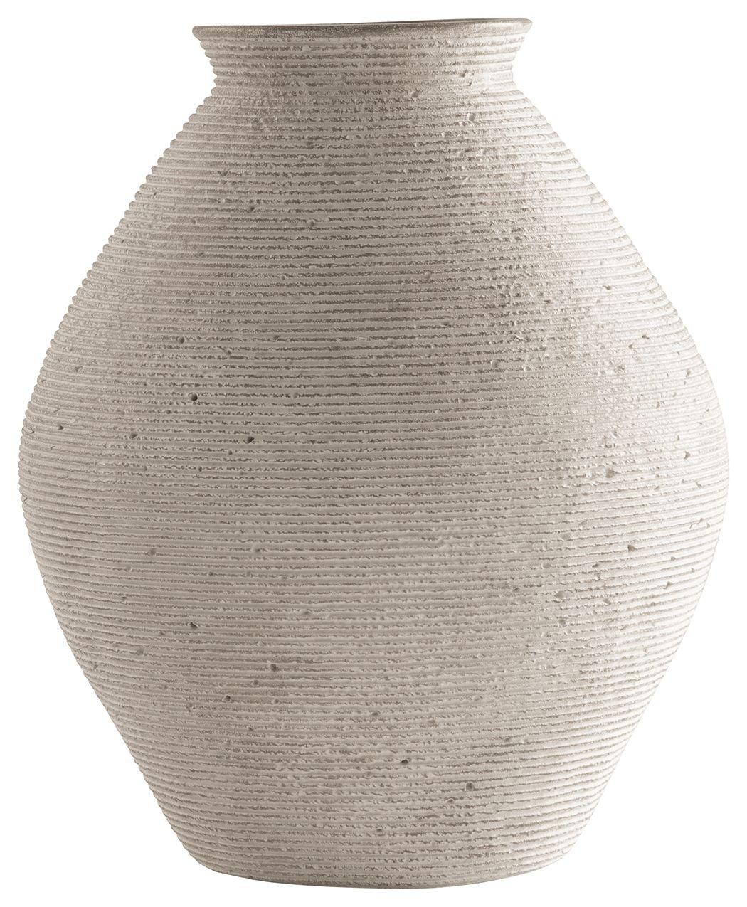 Beige ceramic vase with fine speckled texture and flared top
