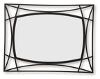 Black accent mirror with arched center glass and crisscross metal frame