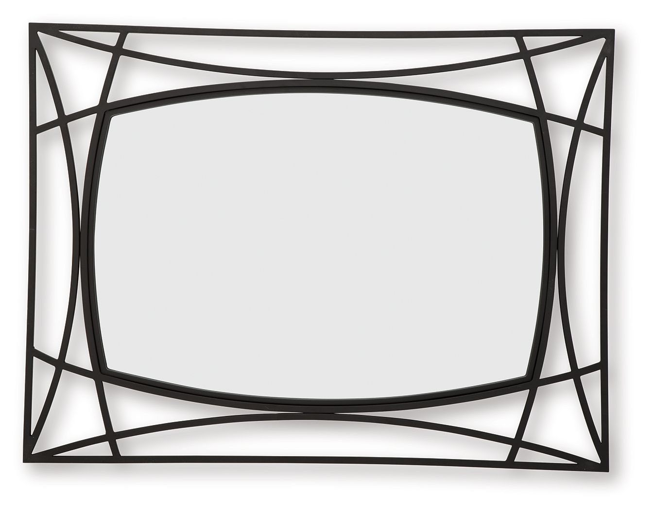 Black accent mirror with arched center glass and crisscross metal frame