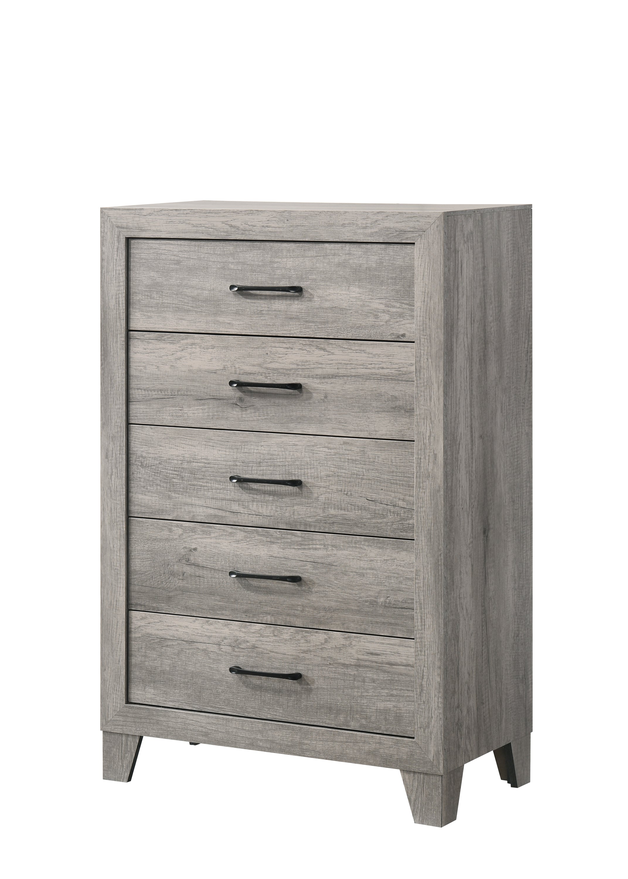 Contemporary 5-Drawer Rustic Gray Wood Bedside Chest Storage