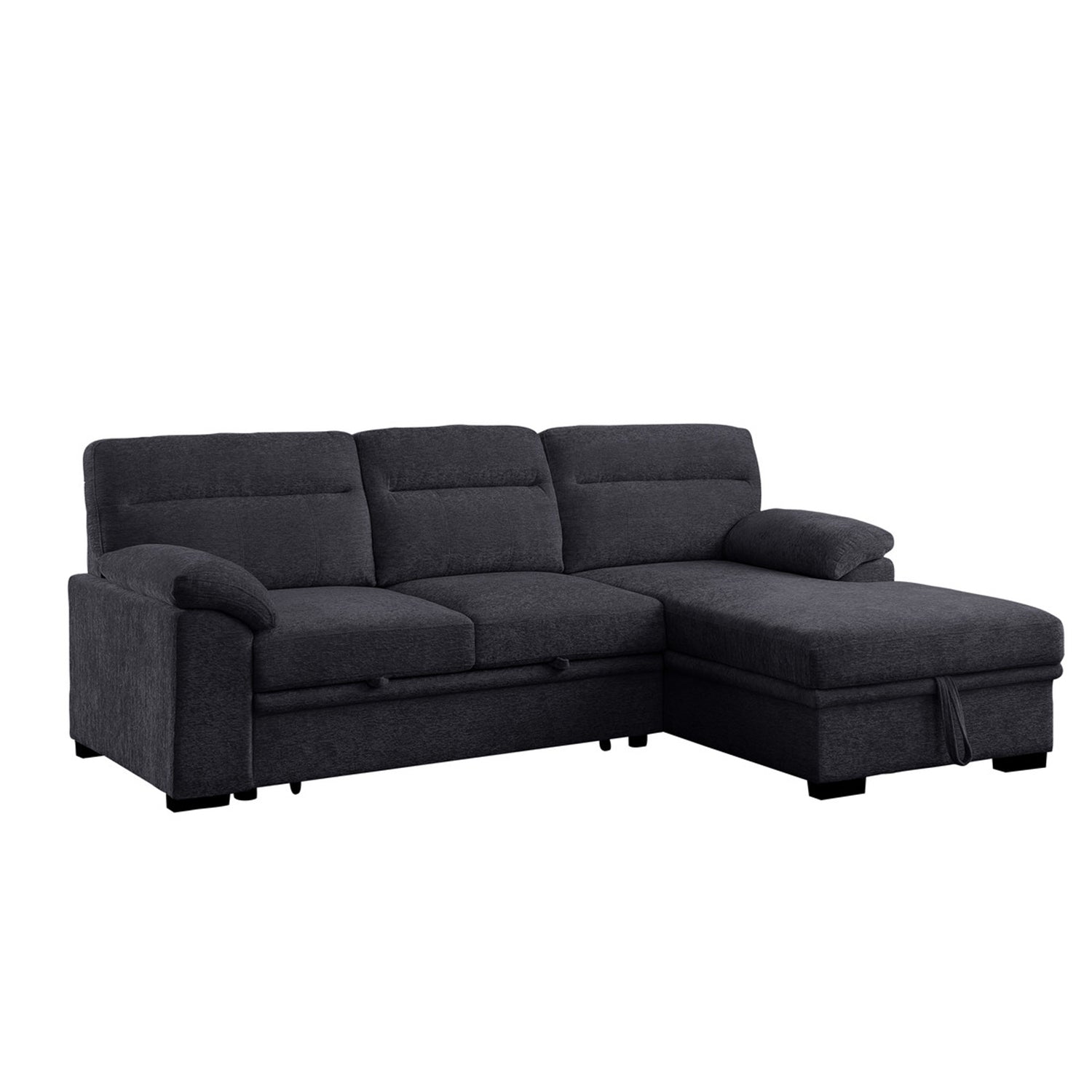 Dark Gray Chenille Sleeper Sectional Sofa w/ Right Chaise