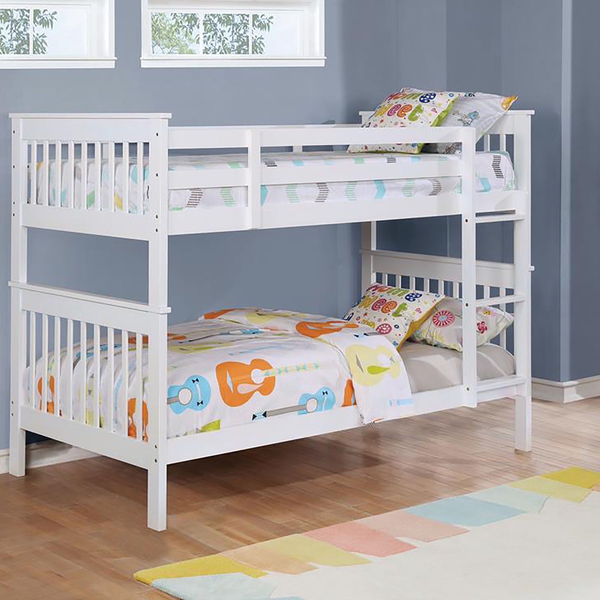 White Slatted Headboard Twin Bunk Bed | Stylish Space-Saving for Kids