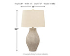 Layal paper table lamp, 28 in height; beige shade and ribbed base