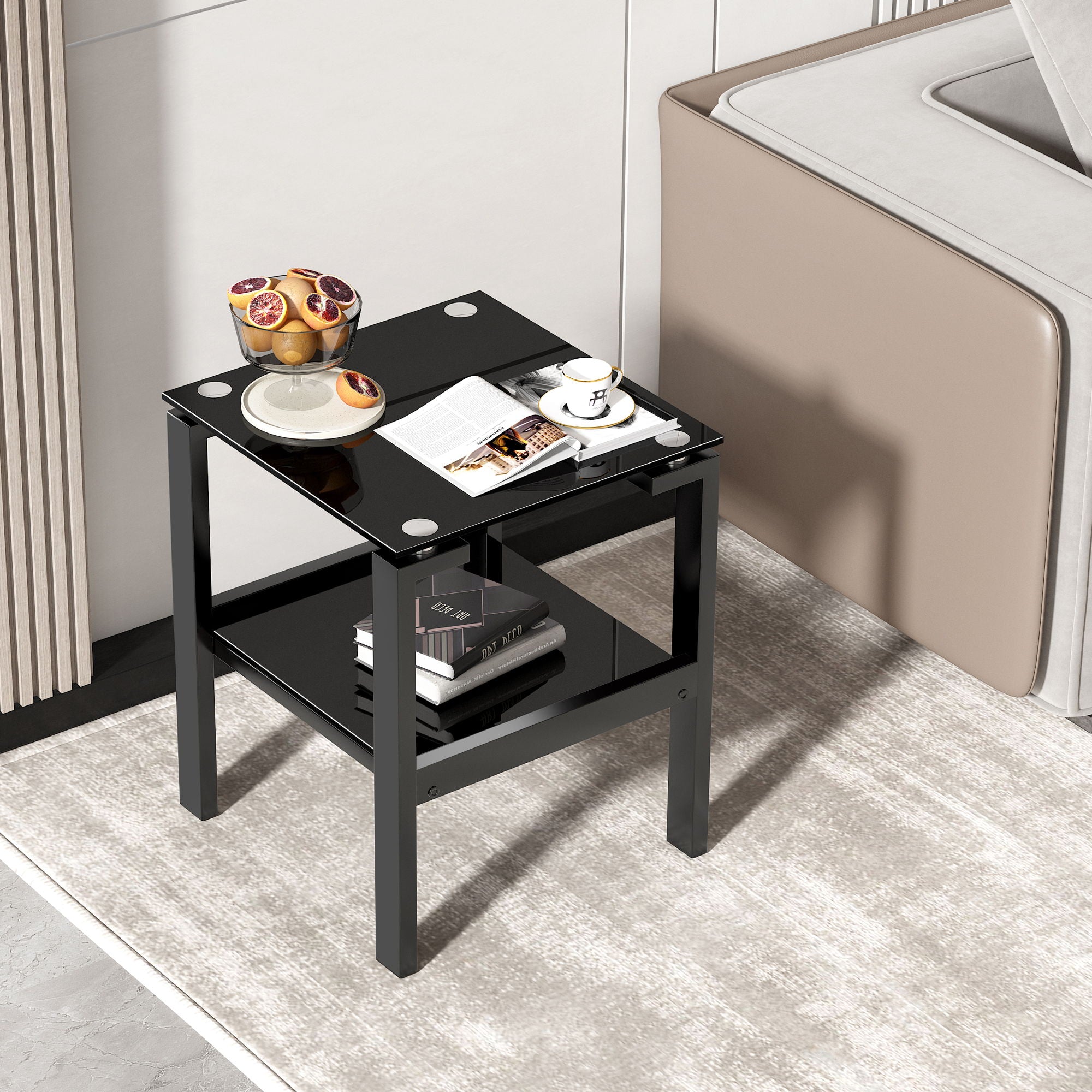 2-Tier Space End Table - Black
