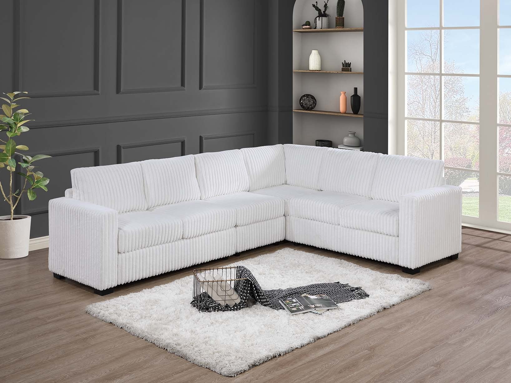 Elegant Milk Corduroy L-Shaped 4-Pc Sectional Couch