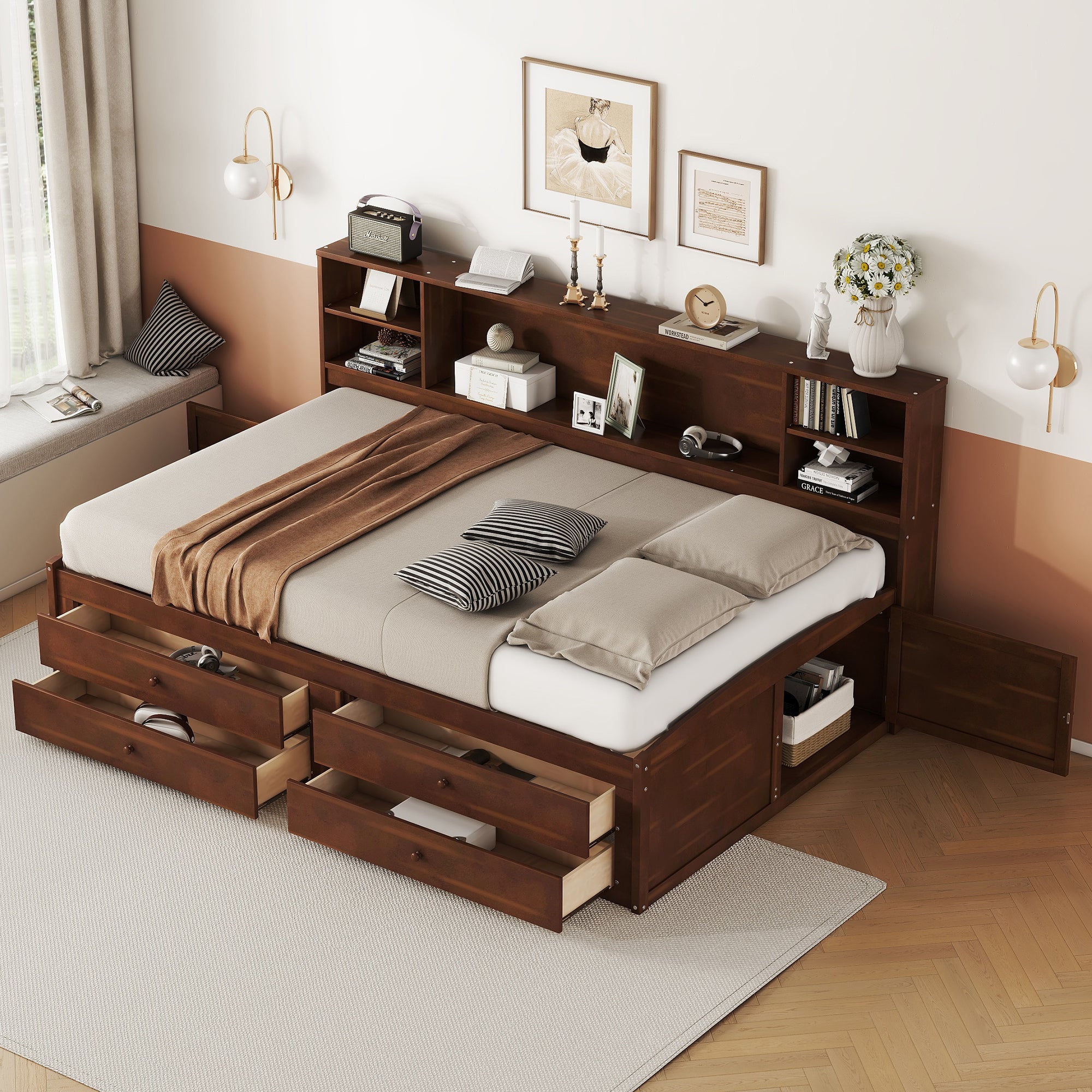 Captain's Bed w/Storage: Antique Brown