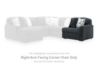 Gunmetal corduroy right-arm corner chair with rounded arms and seat cushions