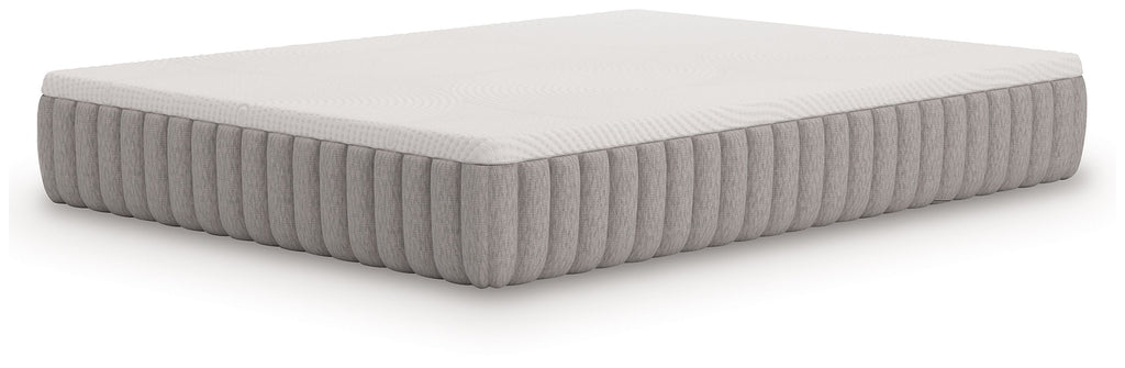 Medium mattress with quilted white top and gray ribbed side panels