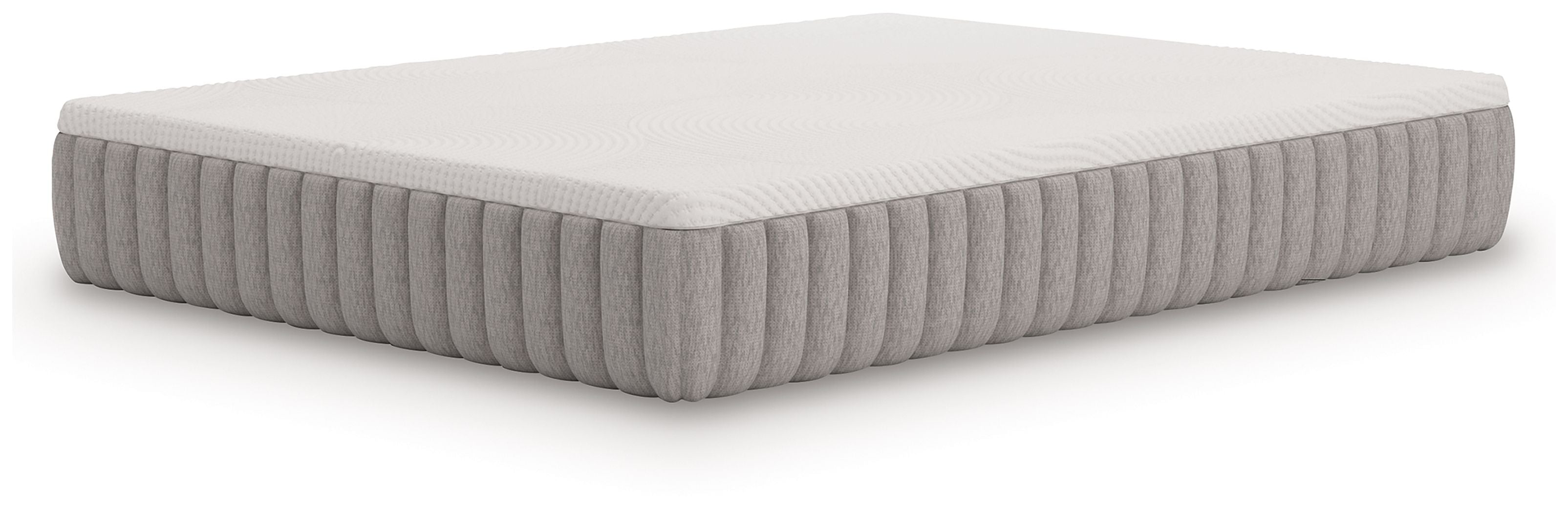 Medium mattress with quilted white top and gray ribbed side panels