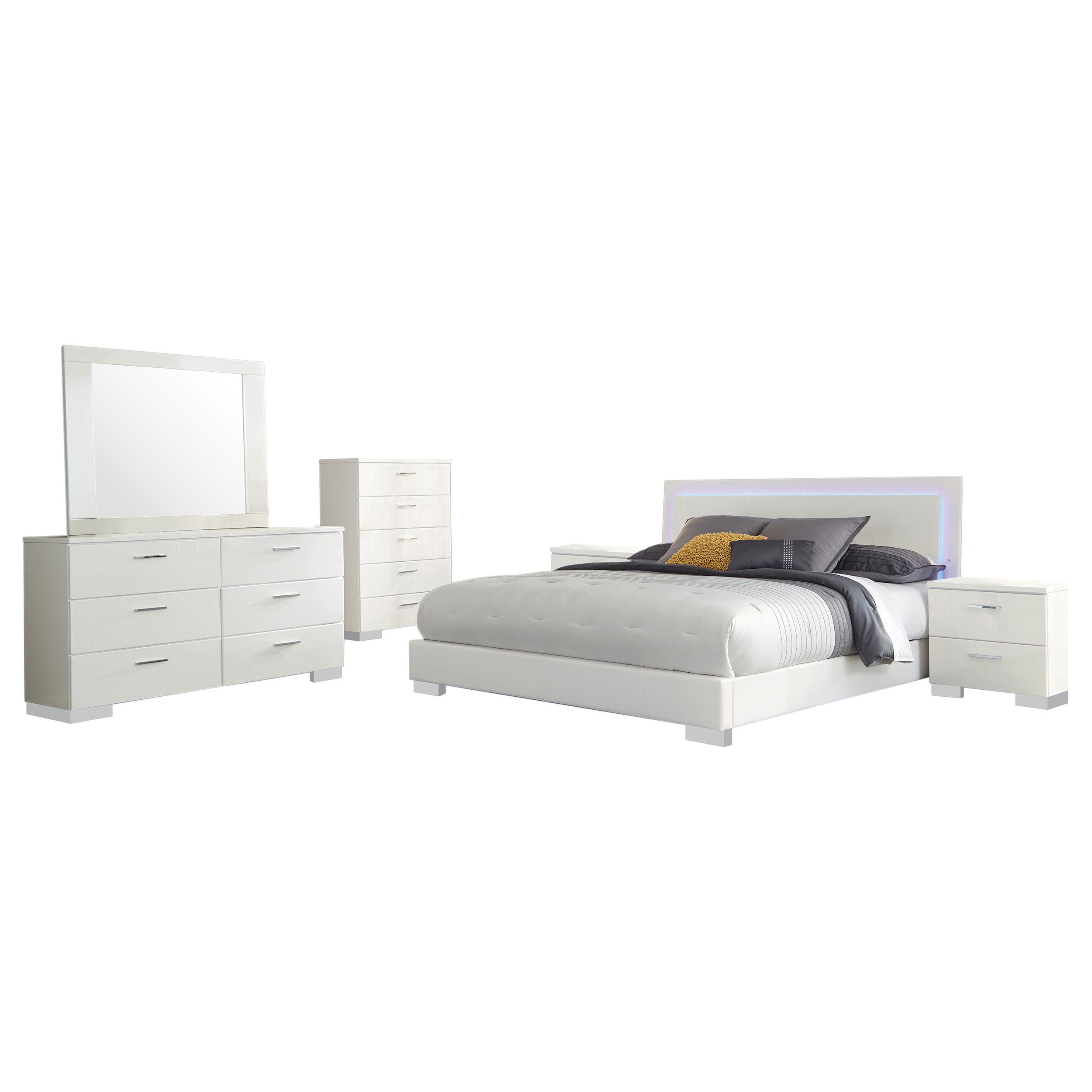 August Glossy White 6-Piece Panel Bedroom Set