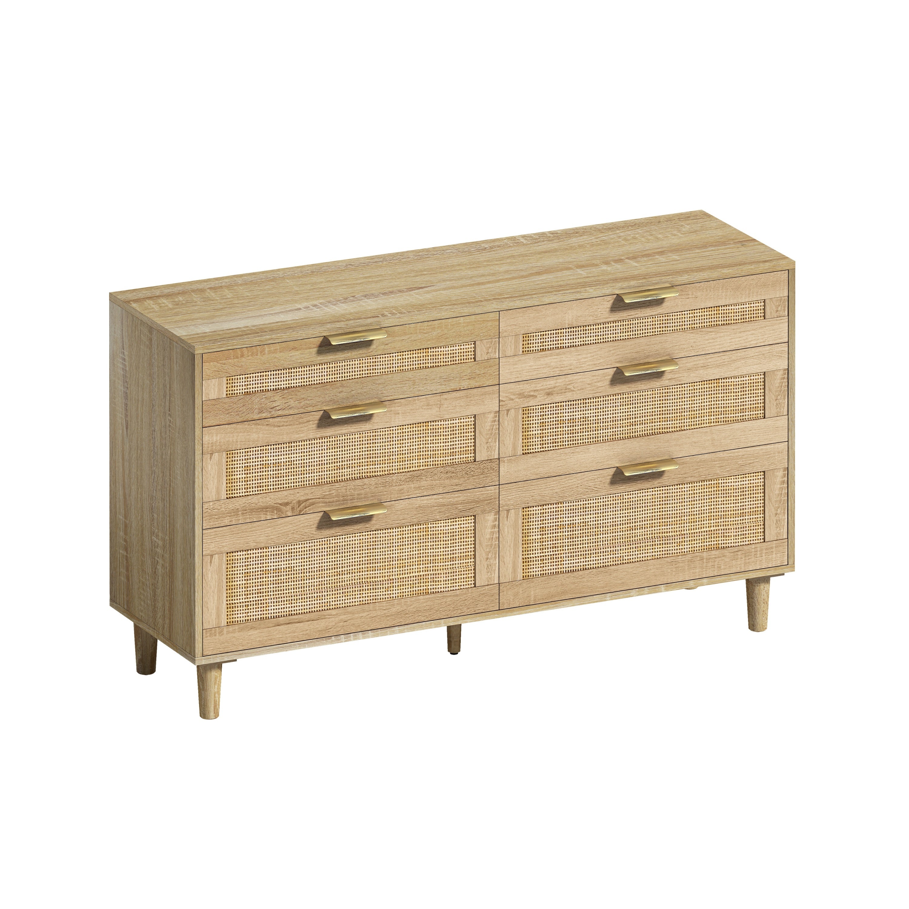 Natural Rattan Dresser: 6-Drawer Storage for Bedroom/Living