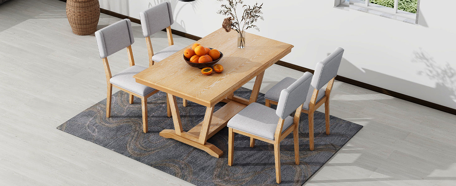 Rustic 5-Piece Dining Set, 59" Table & 4 Chairs