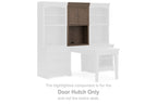 Weathered gray door hutch component with cabinet doors and open shelf section