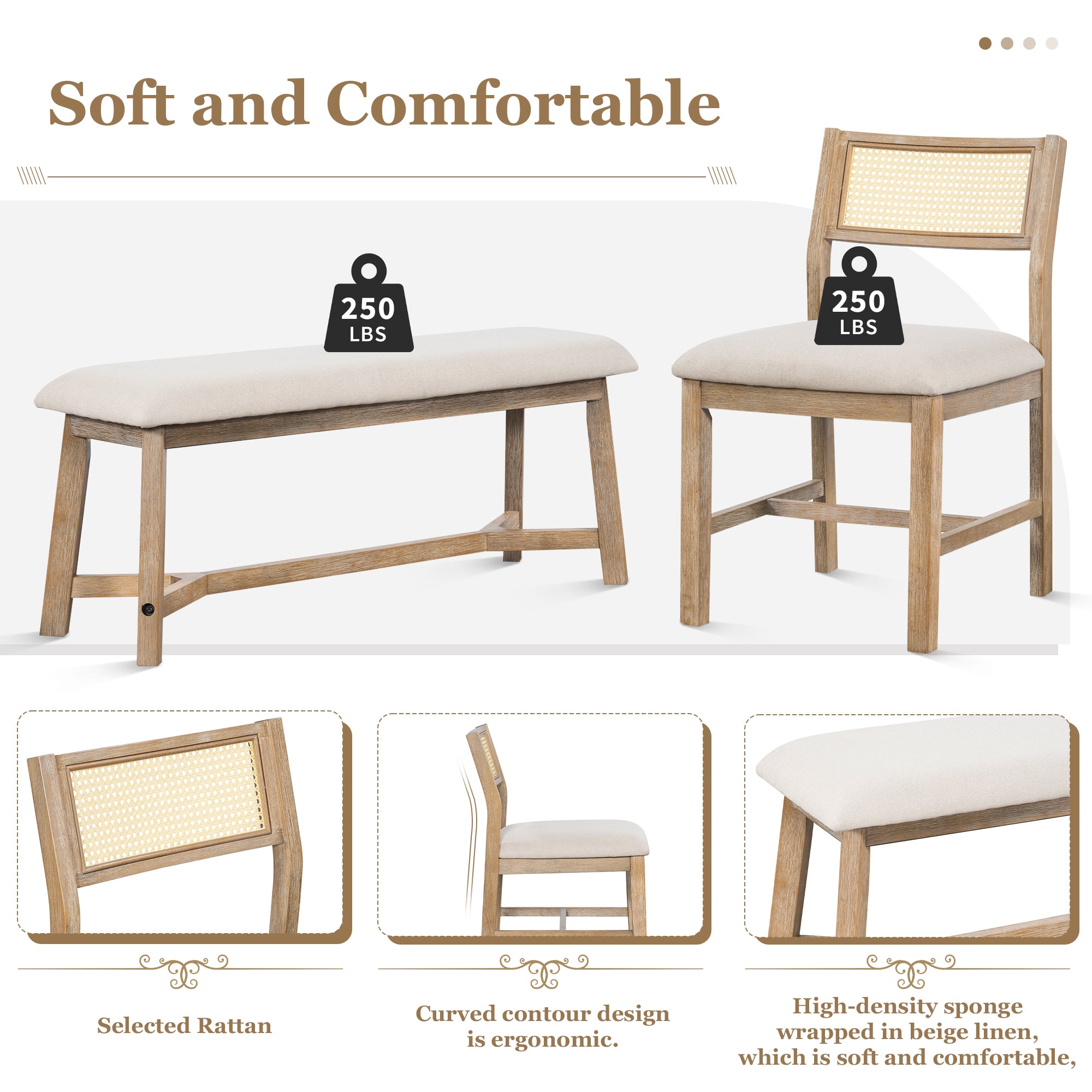 6-Piece Farmhouse Dining Set (Natural Wood)