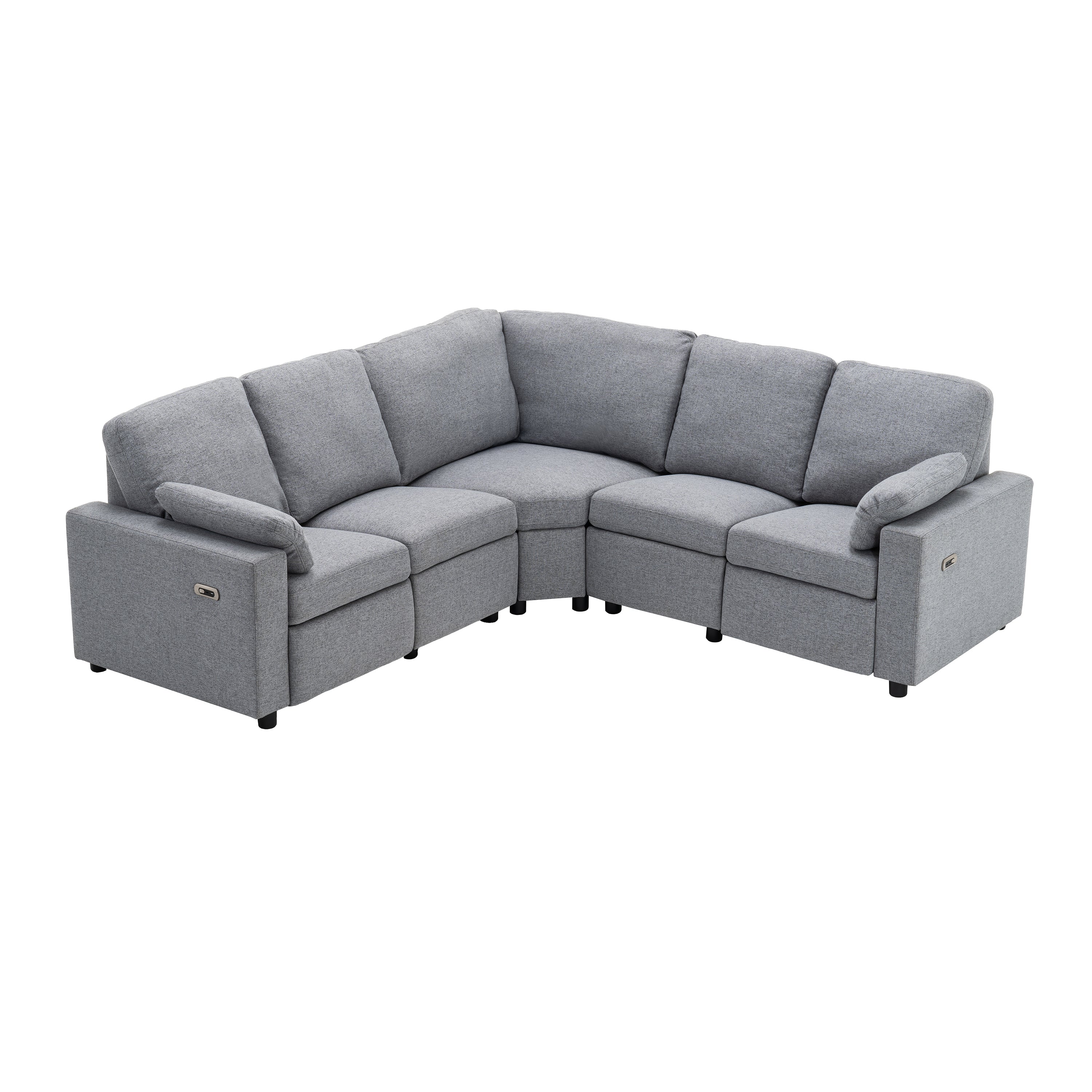 89" Gray Linen Reclining Home Theater Sofa w/ USB, Storage