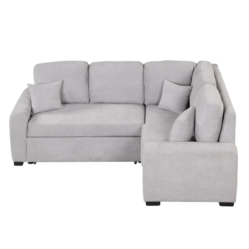 87.4" L-Shaped Sleeper Sectional Sofa w/ USB, Outlets, 3 Pillows - Grey-Sleeper Sectionals-American Furniture Outlet