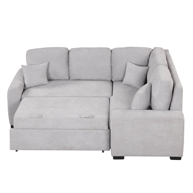 87.4" L-Shaped Sleeper Sectional Sofa w/ USB, Outlets, 3 Pillows - Grey-Sleeper Sectionals-American Furniture Outlet