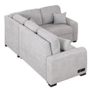 87.4" L-Shaped Sleeper Sectional Sofa w/ USB, Outlets, 3 Pillows - Grey-Sleeper Sectionals-American Furniture Outlet