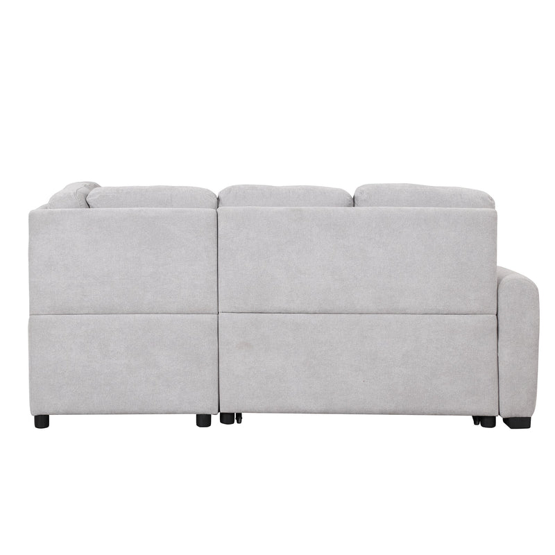 87.4" L-Shaped Sleeper Sectional Sofa w/ USB, Outlets, 3 Pillows - Grey-Sleeper Sectionals-American Furniture Outlet