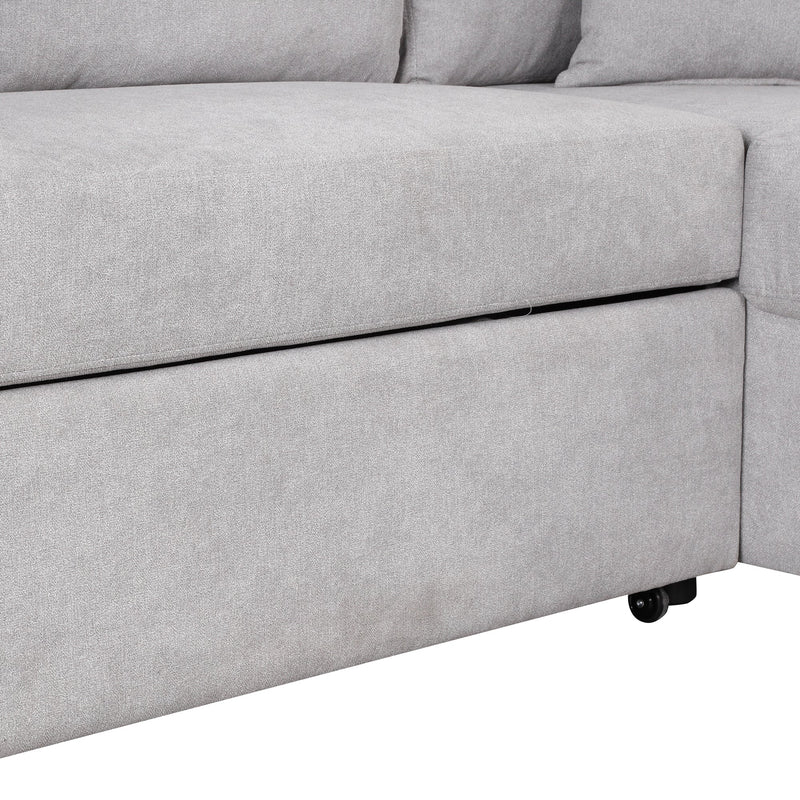 87.4" L-Shaped Sleeper Sectional Sofa w/ USB, Outlets, 3 Pillows - Grey-Sleeper Sectionals-American Furniture Outlet