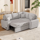 87.4" L-Shaped Sleeper Sectional Sofa w/ USB, Outlets, 3 Pillows - Grey-Sleeper Sectionals-American Furniture Outlet