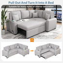 87.4" L-Shaped Sleeper Sectional Sofa w/ USB, Outlets, 3 Pillows - Grey-Sleeper Sectionals-American Furniture Outlet