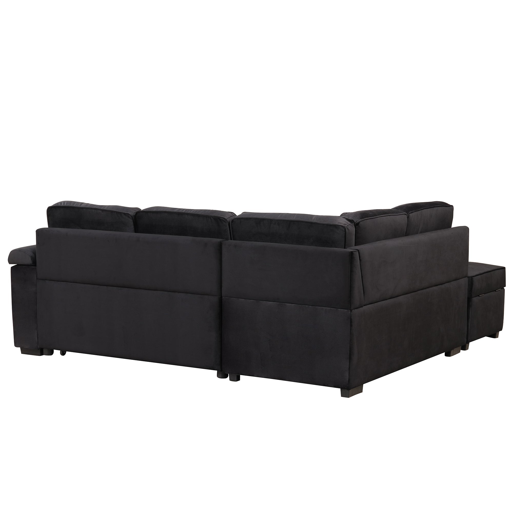 87.4" L-Shaped Velvet Sleeper Sectional Sofa with Storage Ottoman - Black