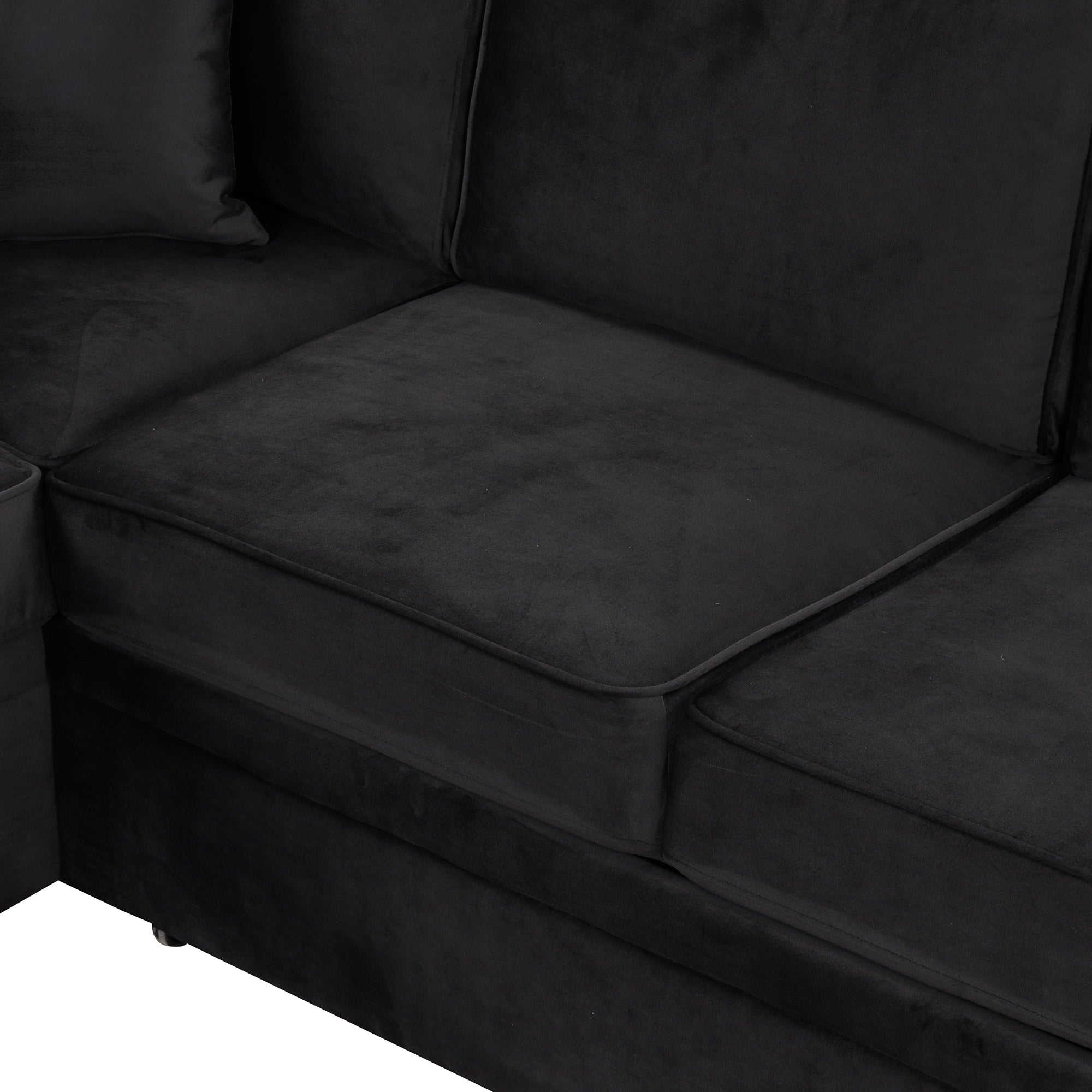 87.4" L-Shaped Velvet Sleeper Sectional Sofa with Storage Ottoman - Black