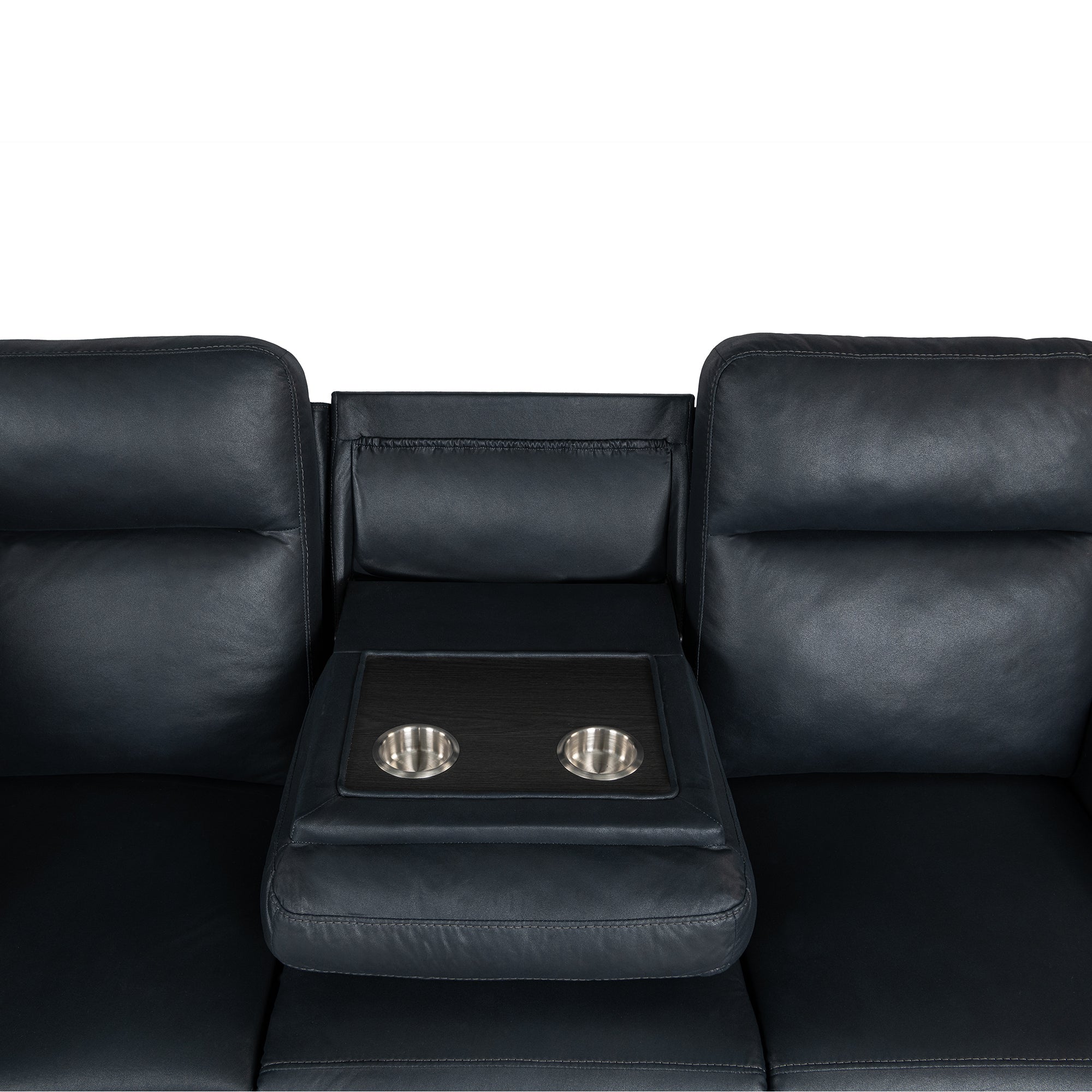 87.5" Home Theater Reclining Sectional Sofa w/ Cup Holders - Dark Blue-Reclining Sectionals-American Furniture Outlet