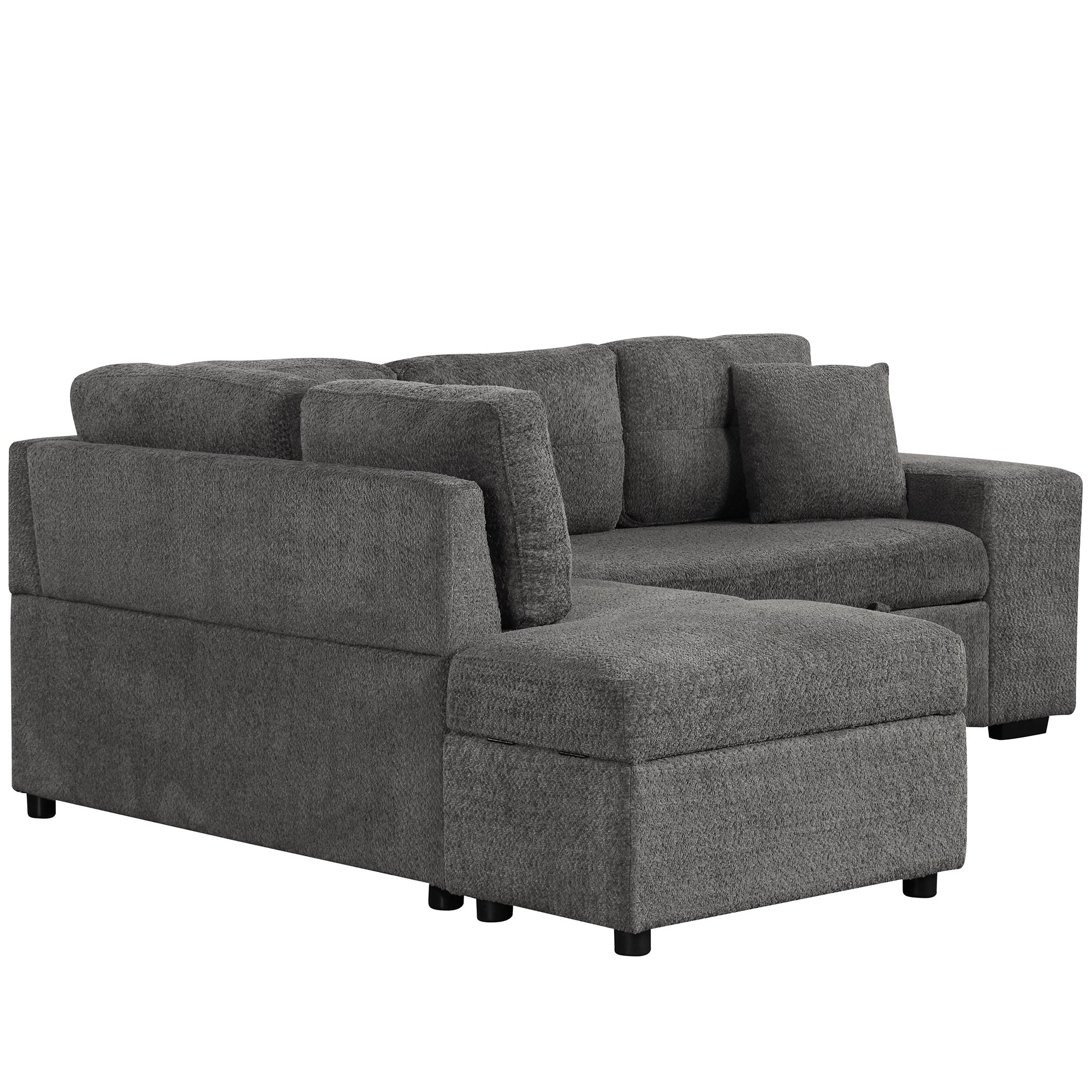 87.7" Convertible Sleeper Sectional Sofa w/ Storage Ottoman, Pillows, Stools, Charger & USB Ports - Dark Gray-Sleeper Sectionals-American Furniture Outlet
