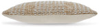 Beige woven lumbar pillow with rounded side seam and textured weave