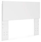 White panel headboard with rectangular silhouette and small nailhead accents