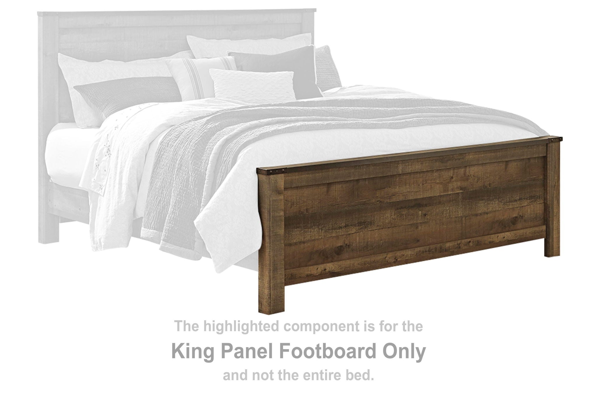 Brown wood panel king footboard with flat top edge
