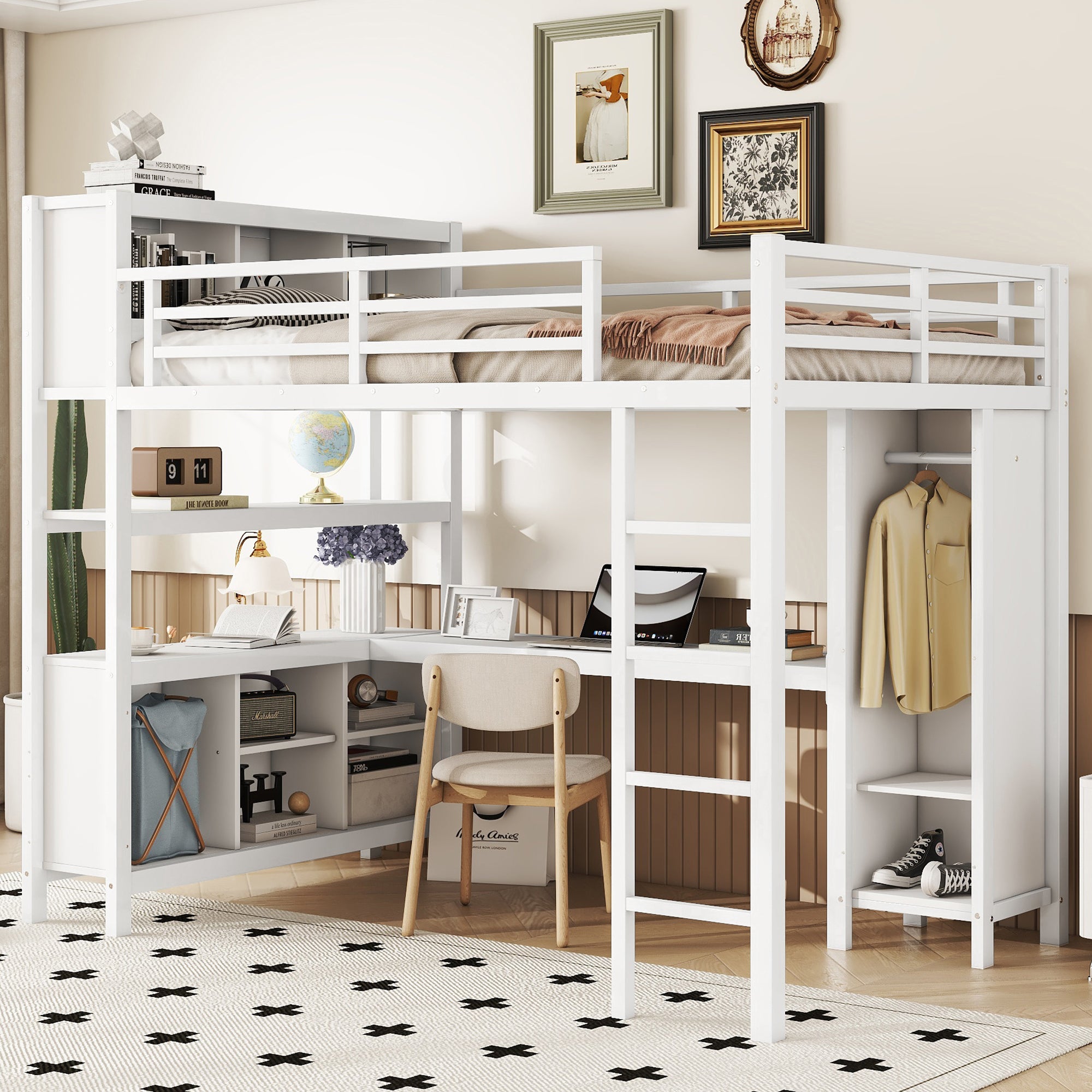 Metal Loft Bed: Storage & Desk, Full/Twin