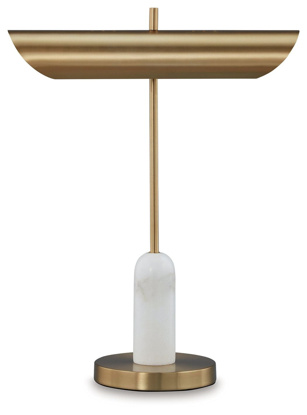 Rowleigh marble desk lamp with gold shade and white marble base