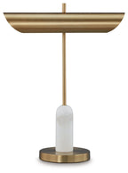 Rowleigh marble desk lamp with gold shade and white marble base