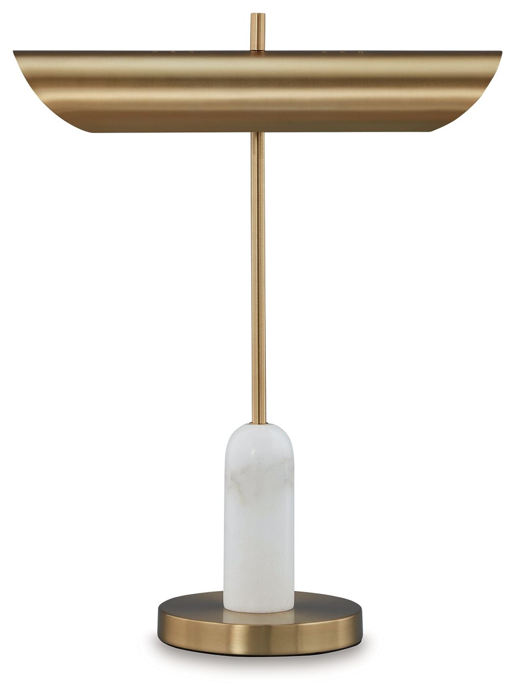 Rowleigh marble desk lamp with gold shade and white marble base