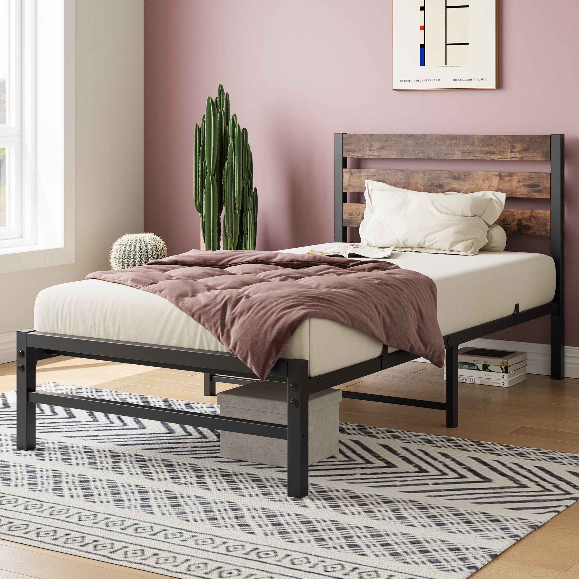 Rustic Brown Twin Platform Bed Frame