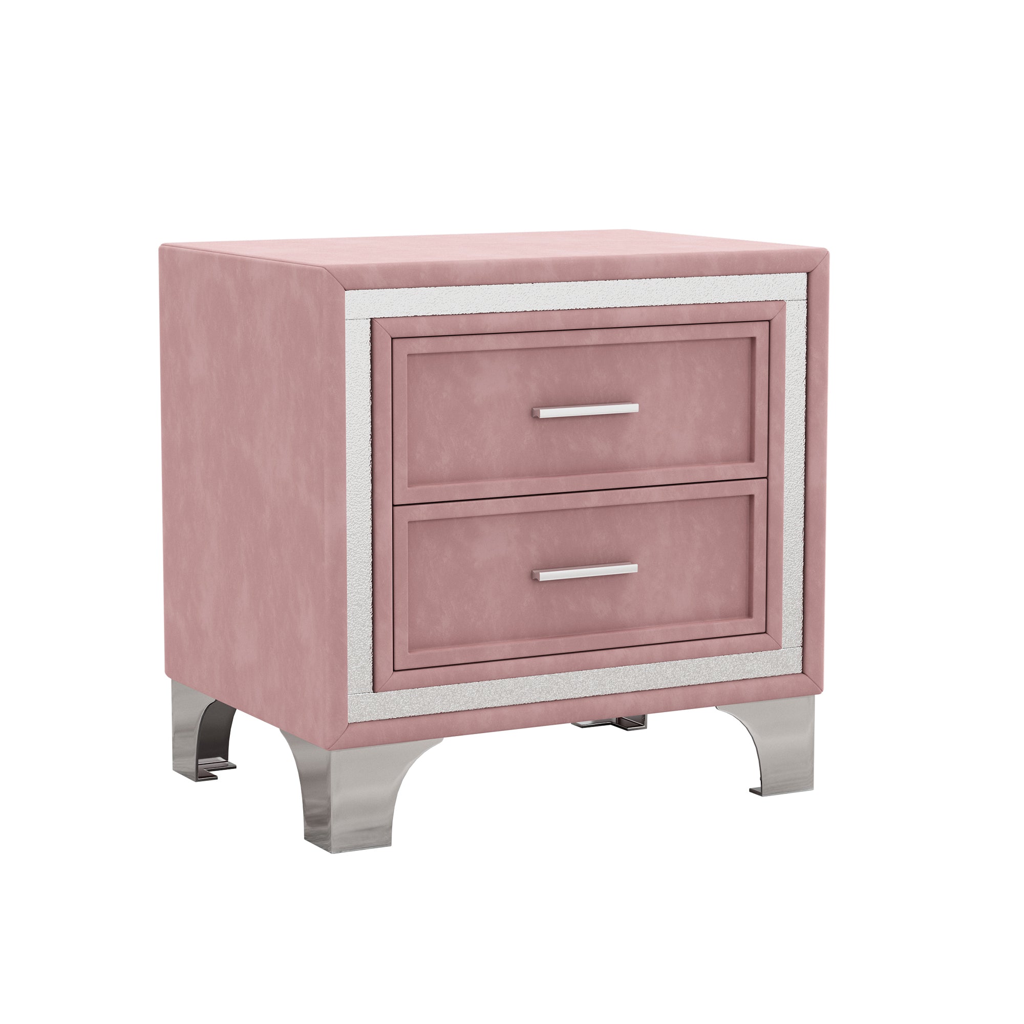 Pink Queen Upholstered Bed Set w/ LED Lights & Nightstands