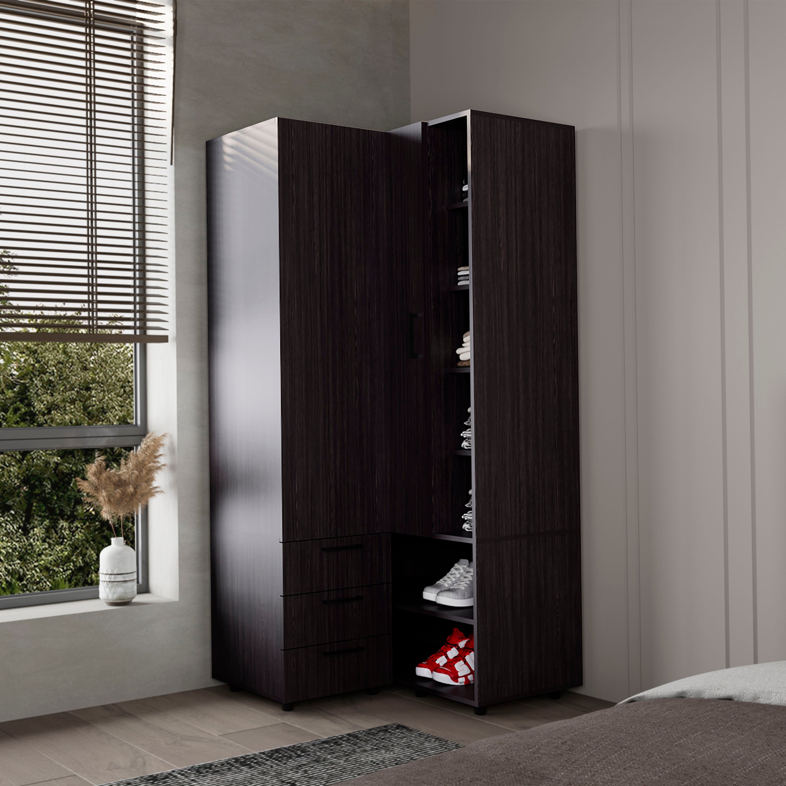 FM FURNITURE Thatcher Armoire Wardrobe Shoe Storage Wenge