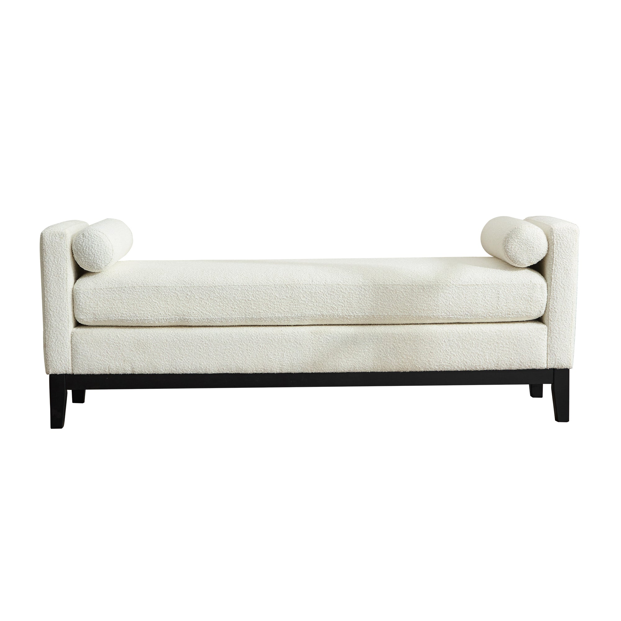 Ivory Boucle Upholstered Bench Daybed Ottoman Wood Legs