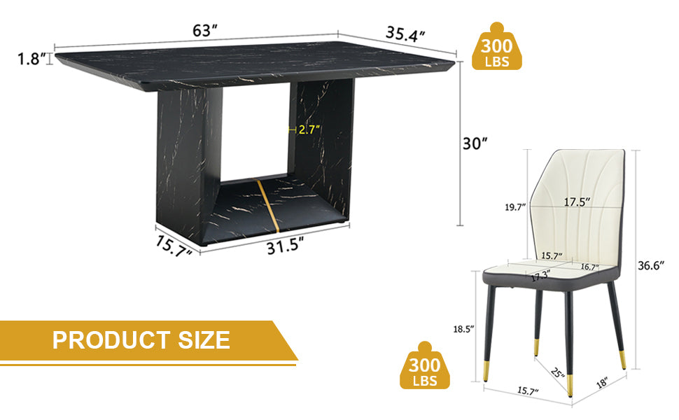 Black Marble Dining Set w/ 4 Chairs