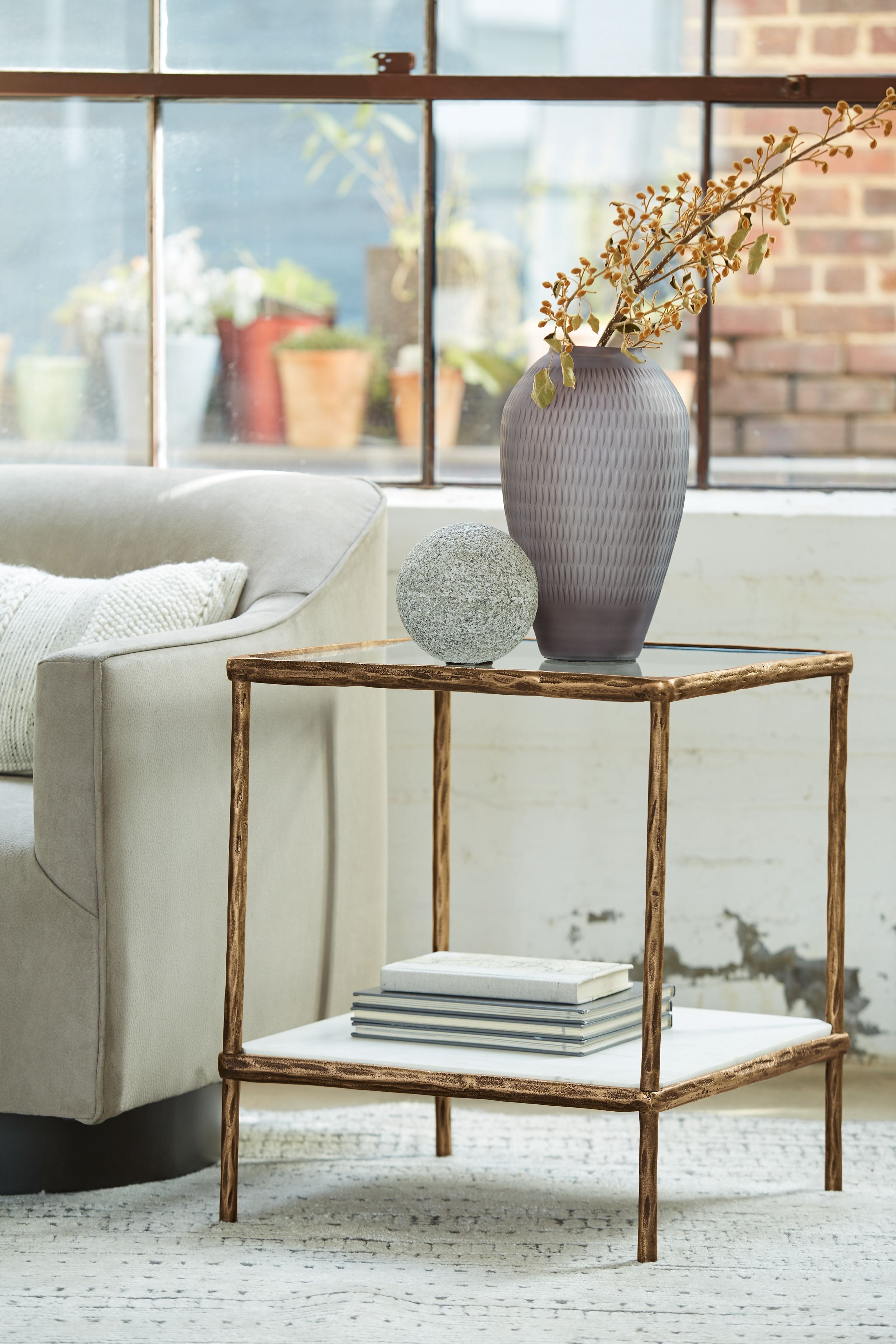 Accent table with two-tier top and dark brown wood frame