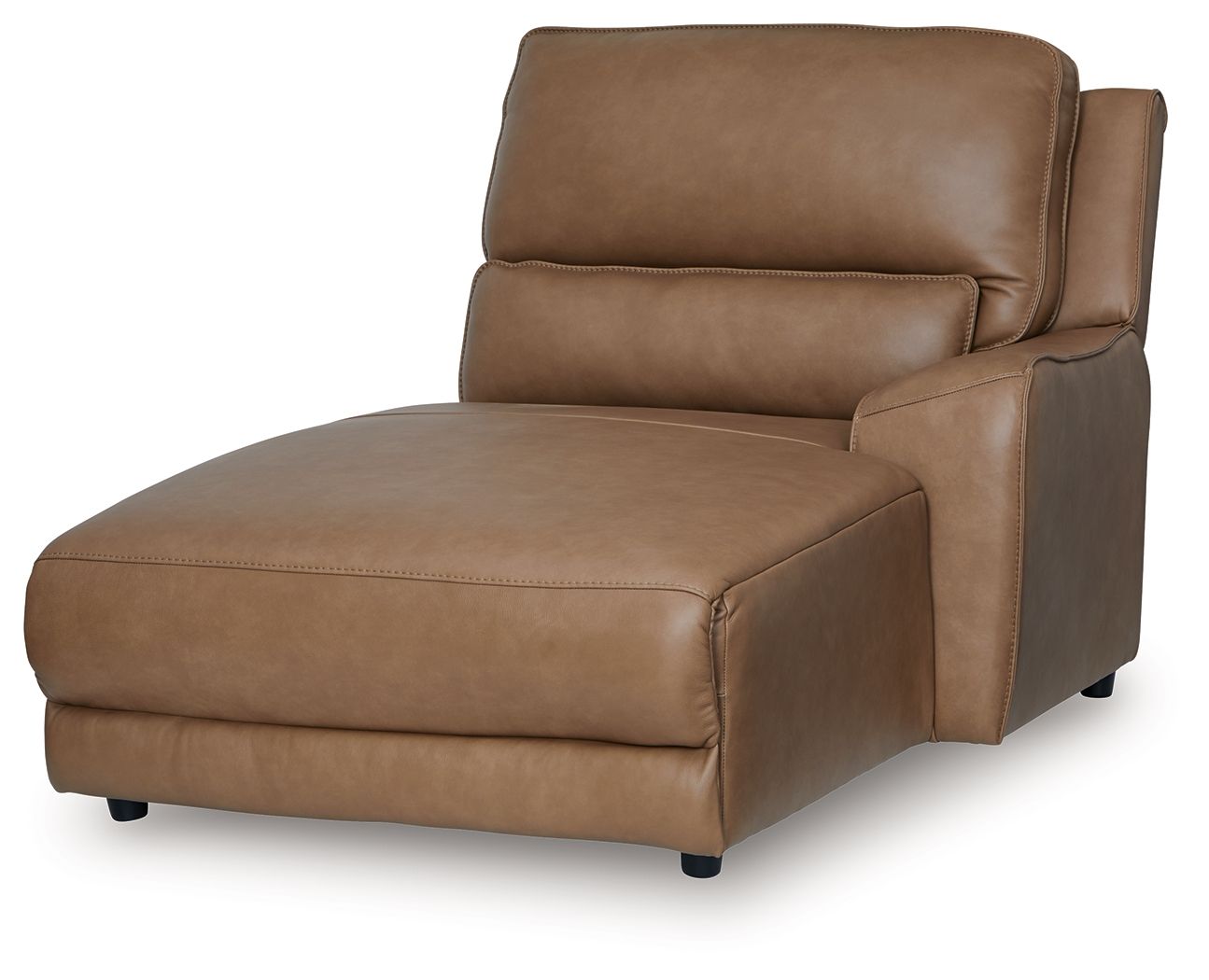 Caramel brown power chaise with high back, wide seat cushion, and side control panel