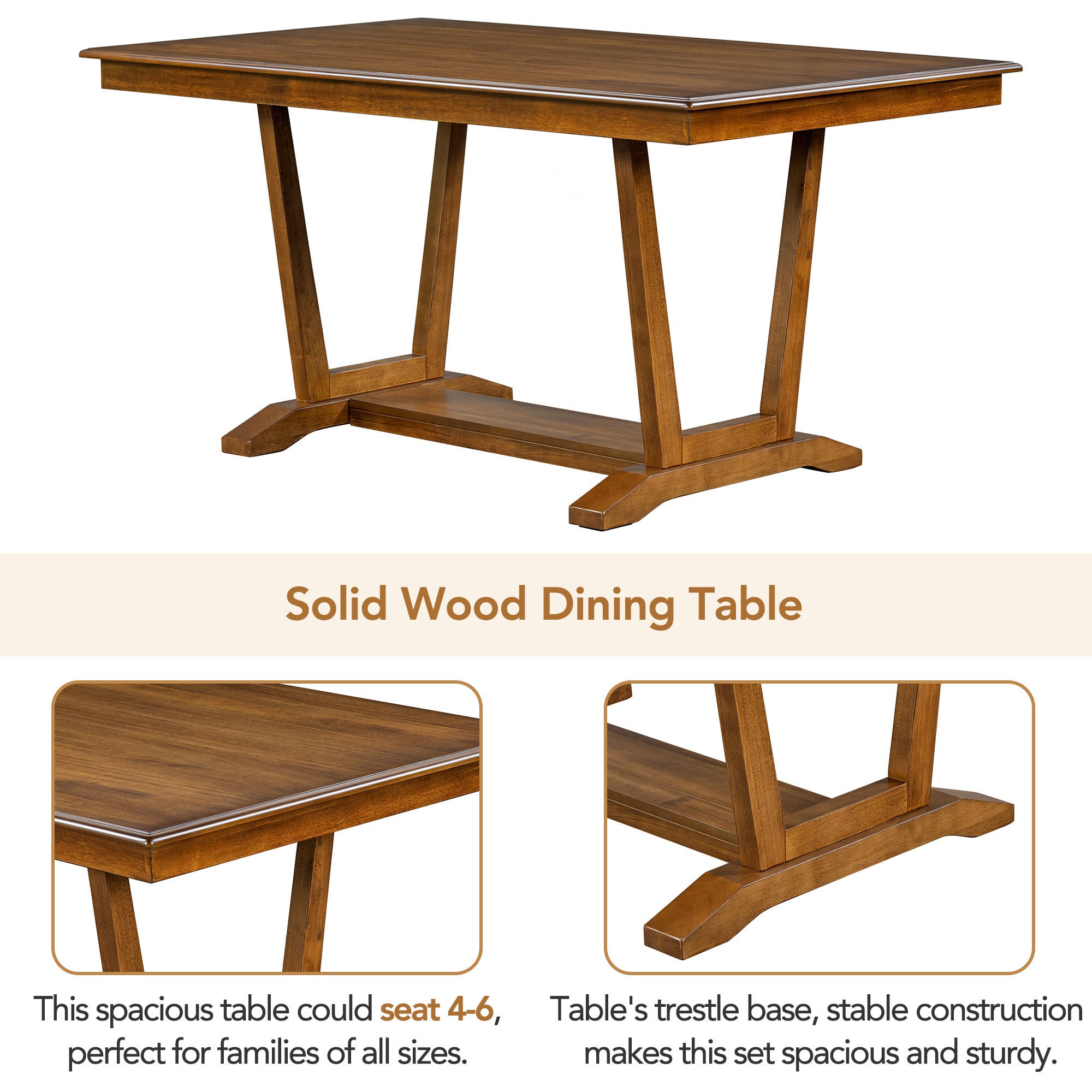 Rustic 5-Piece Dining Table Set, 59"