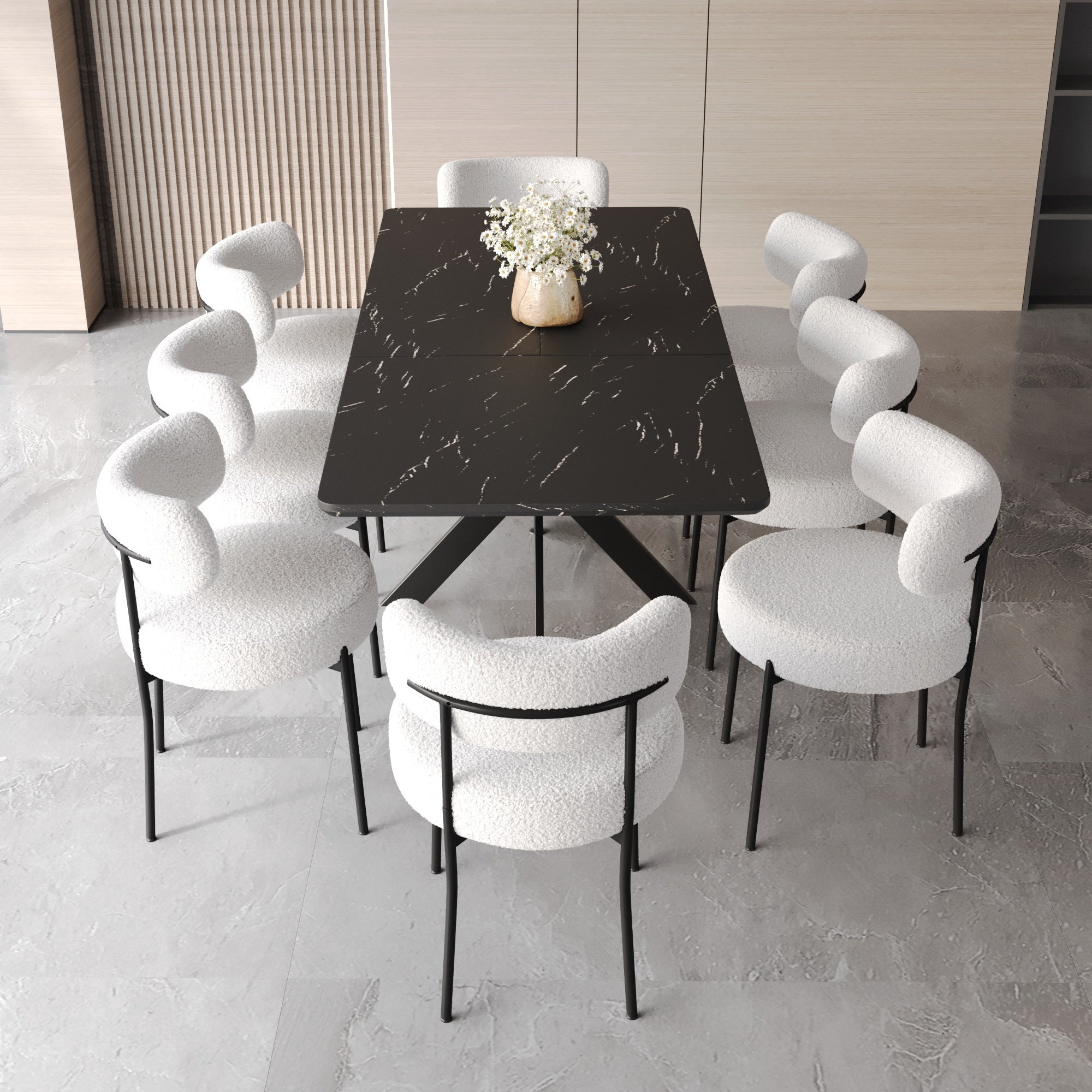 Curved Backrest Dining Set - 4-8 Seats, Extendable Table