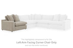 Sectional corner chair component, left-arm facing, upholstered in light beige