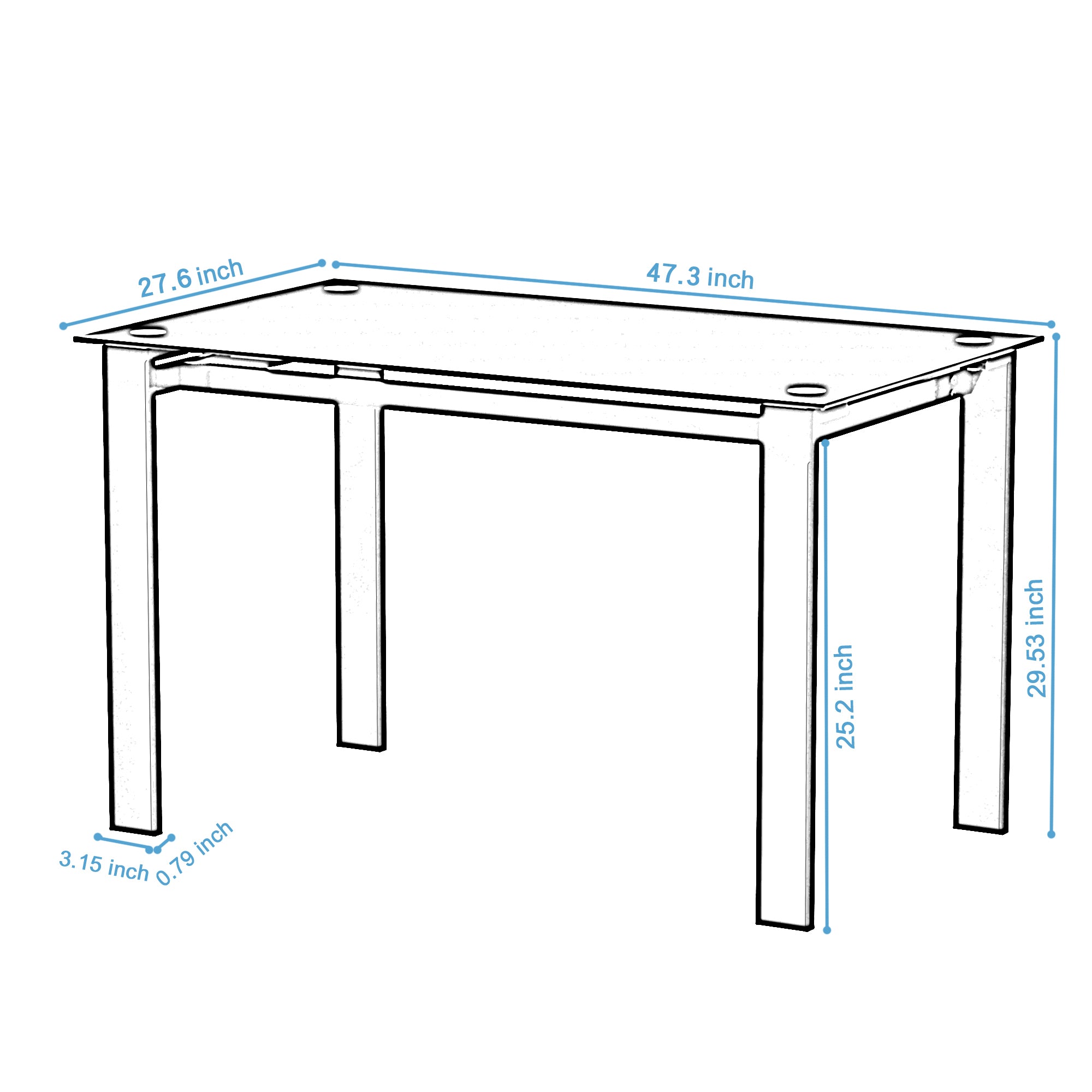 5 Pc Dining Set for 4, Tempered Glass Table & Chairs