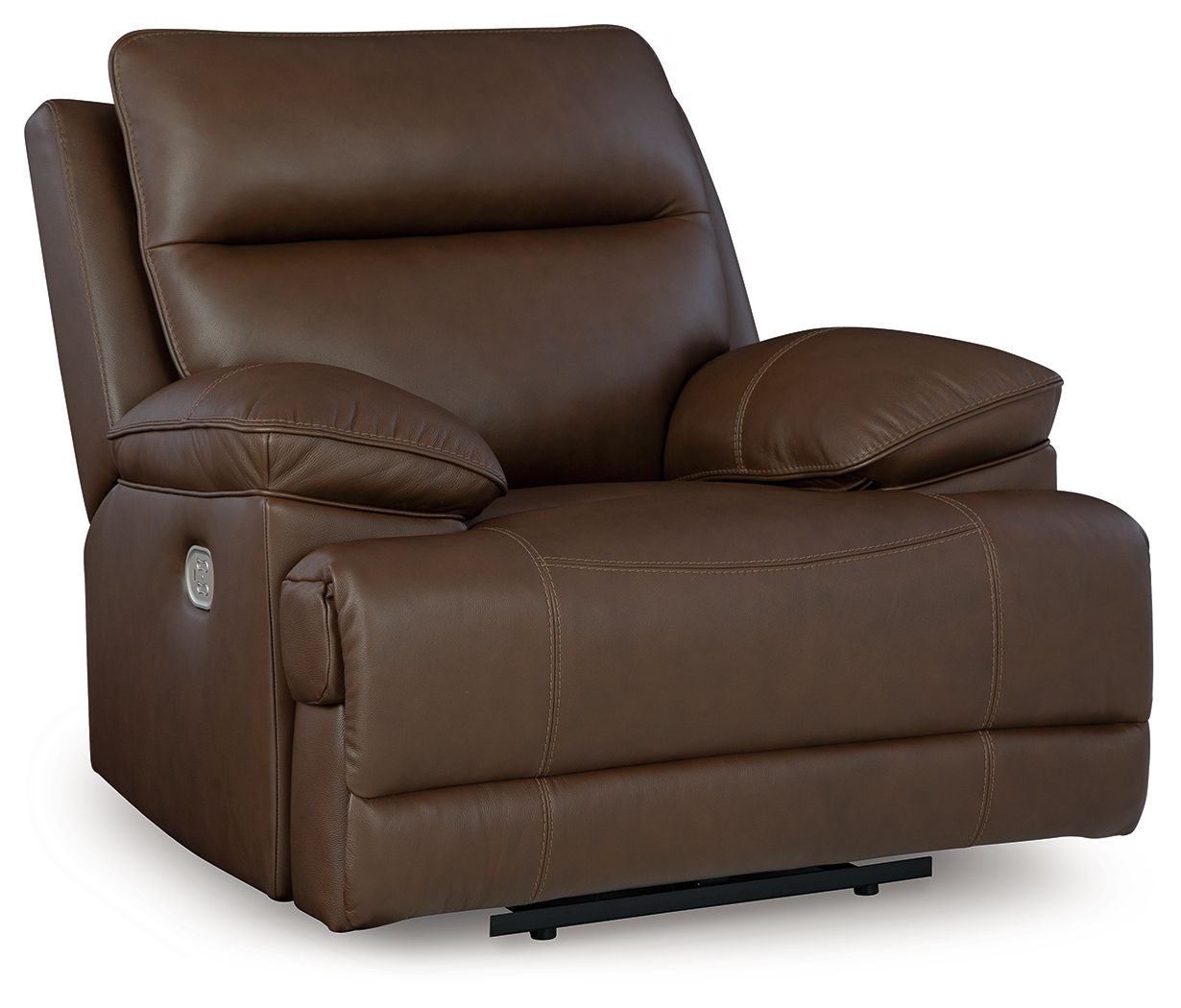Tobacco brown power recliner chair with adjustable headrest and padded armrests